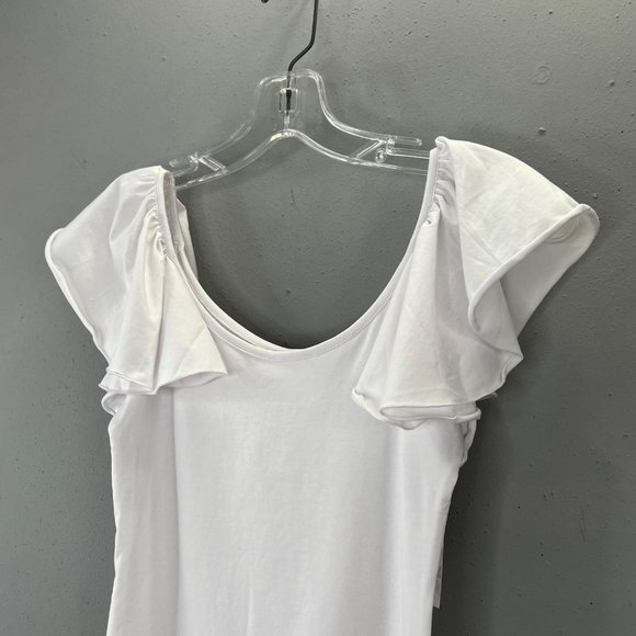 Eden & Ivy Violet Ruffle Bodysuit size XS White Flutter Sleeve HSN NWT - Picture 3 of 9